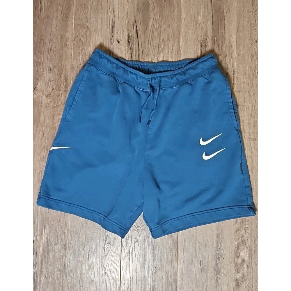 Nike Sweat Shorts Men Medium Blue FrenchTerry Fabric Double Swoosh Training 1291